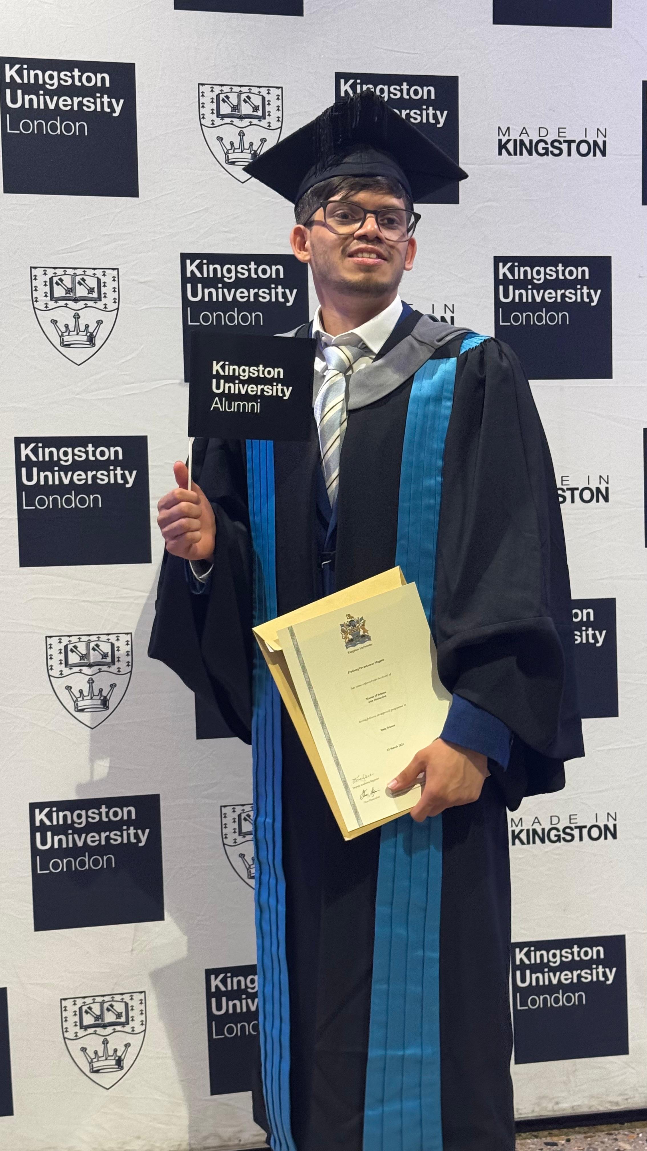 Pratikraj Mugade at Kingston University graduation